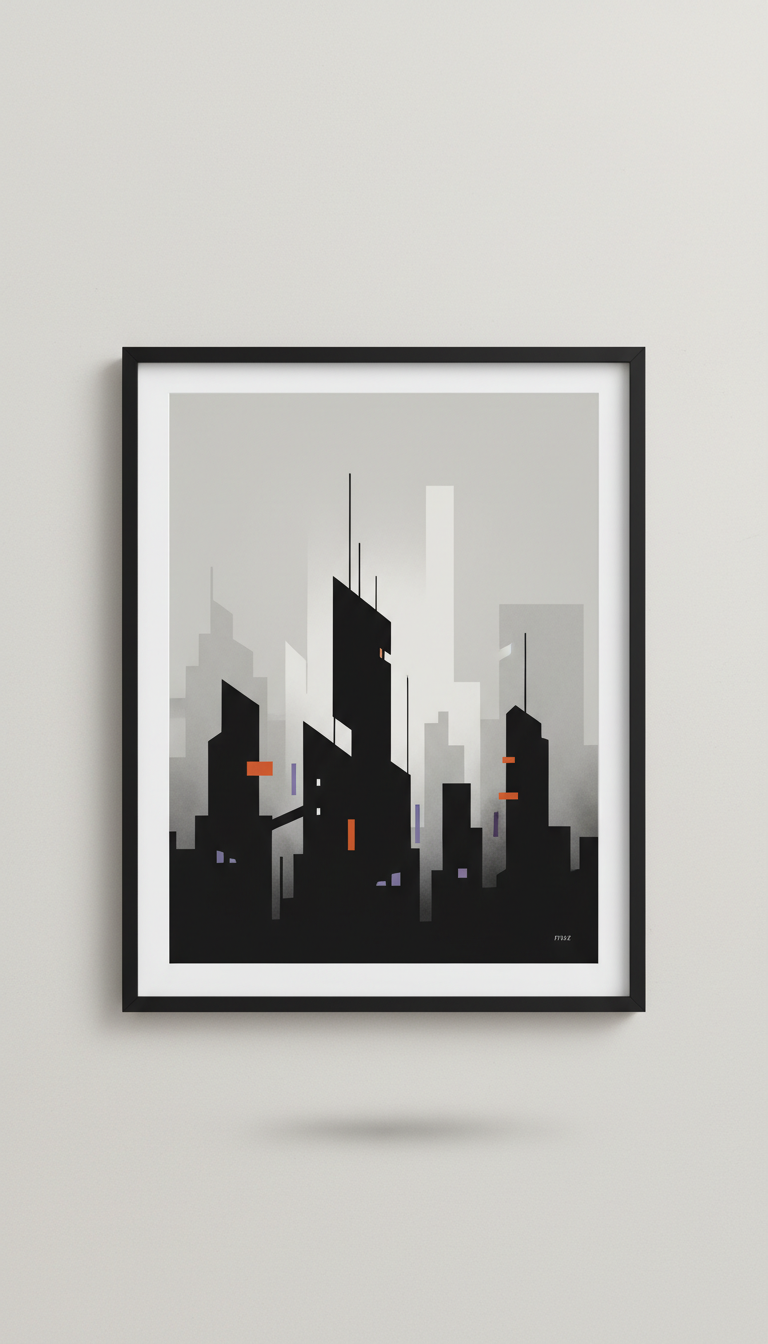 Obsidian Black Urban Scene Print