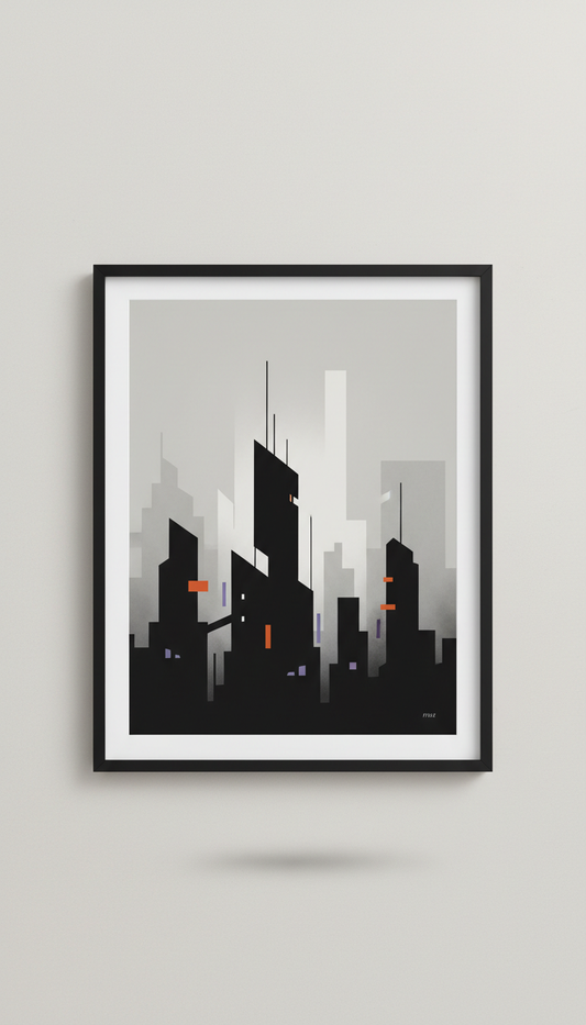 Obsidian Black Urban Scene Print