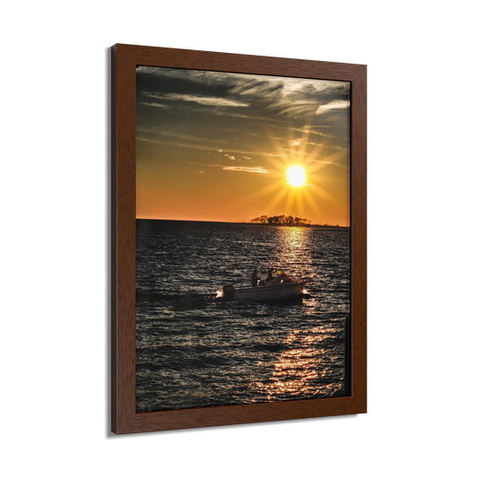 Sunset Boat On The Tangier Sound Wood Framed Print